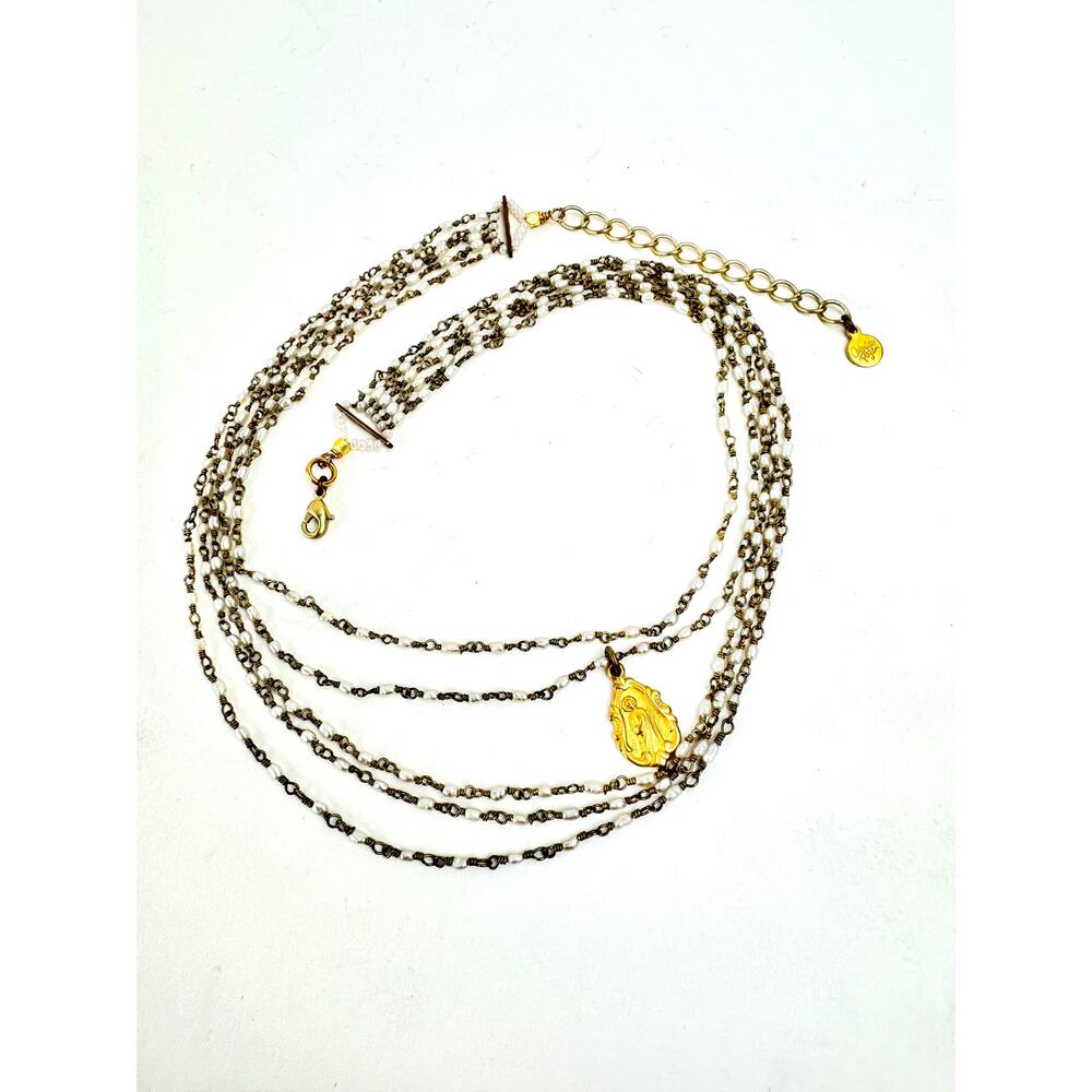 Saint Jude Thaddeus Freshwater Pearl and Gold Tone  Catherine Page Necklace
